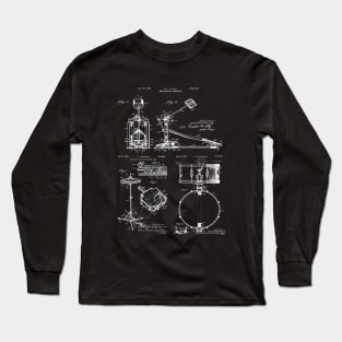 Drum Set Vintage Patent Prints Long Sleeve T-Shirt